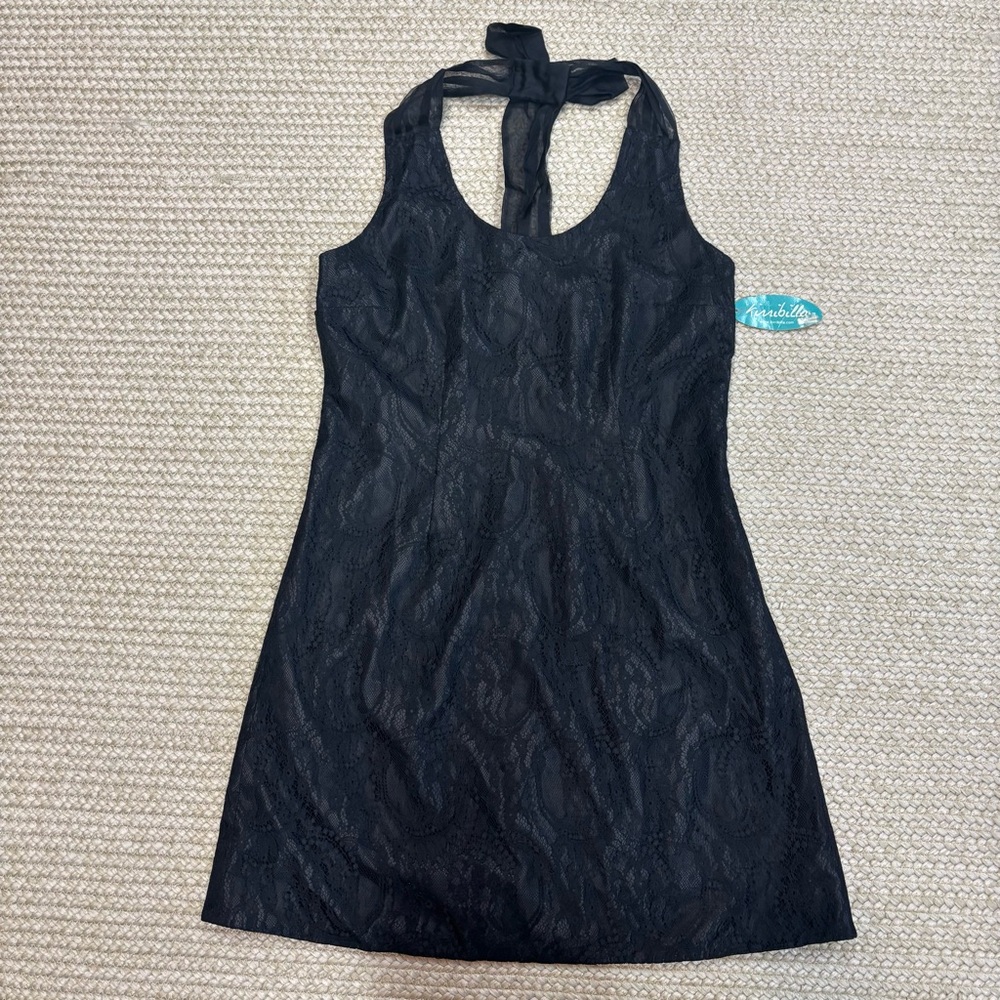 Kirribilla “Lara” Black Lace Silk Chiffon Halter Dress – Size 8 NWT, Made in USA